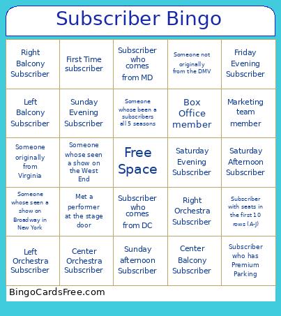 Subscriber Bingo Card