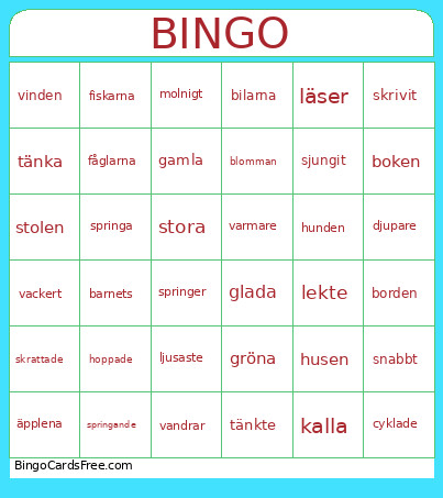 Substantiv Bingo Card
