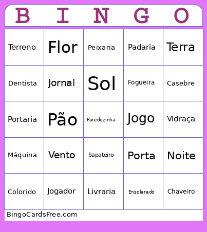 Substantivos Bingo Card
