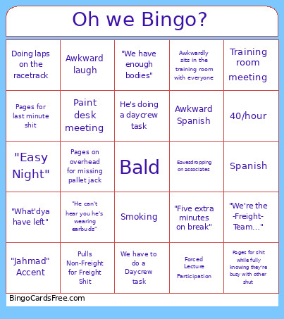 Substitute Teacher Bingo Card