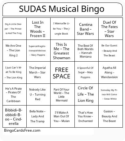 SUDAS Musical Bingo