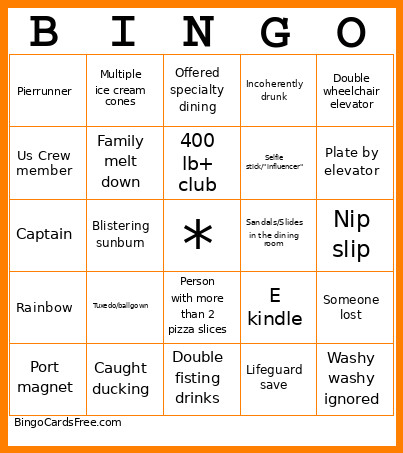 Sues Cruise Bingo Card