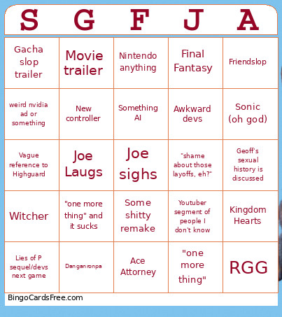 Sugfja Bingo Card
