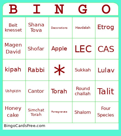 Sukkot Bingo Card