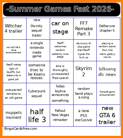 Sumer Game Fest 2026 : A Slop Bingo Card