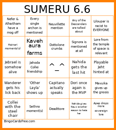 SUMERU 6.6 Bingo Card