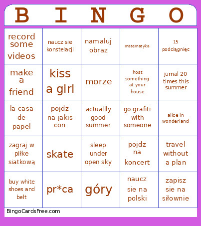 Summer 2026 Bingo Card