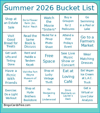 Summer 2026 Bucket List Bingo Card