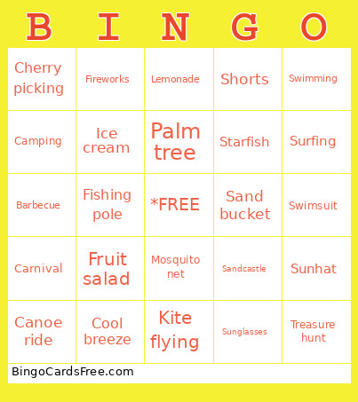 Summer Bingo Card