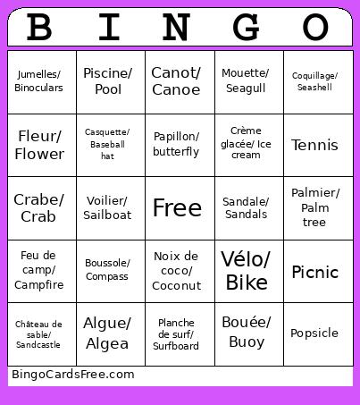 Summer Bingo Card