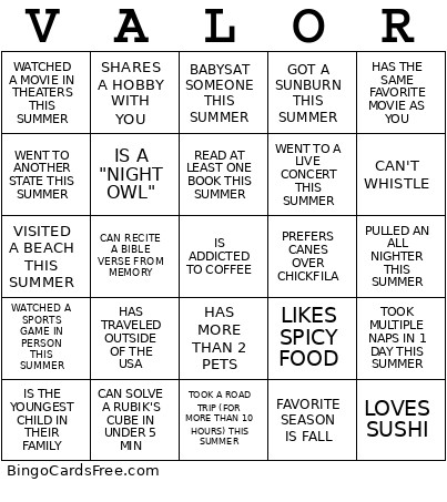 Summer Bingo Card