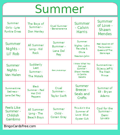 Summer Bingo Card