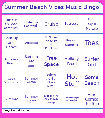 Summer Beach Vibes Music Bingo Card