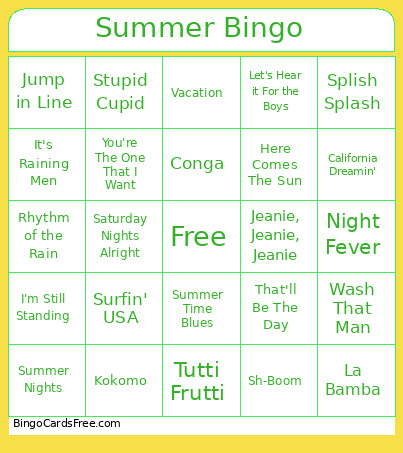Summer Bingo Card 3