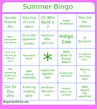 Summer Bingo Card