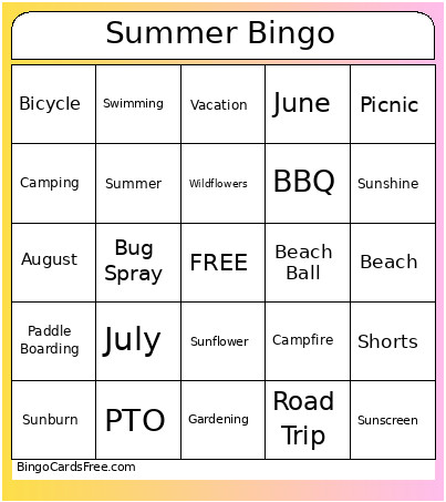 Summer Bingo Card