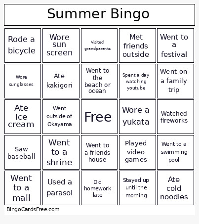 Summer Kamogata Bingo Card