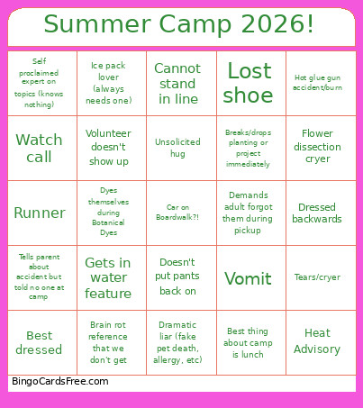 Summer Camp 2026! Bingo Card