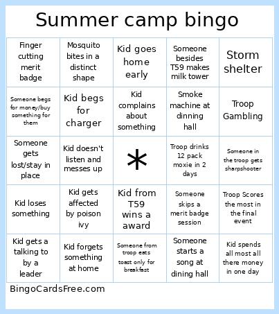 Summer camp bingo
