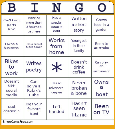 Summer Camp Ice Breaker Bingo Card