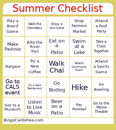 Summer Checklist Bingo