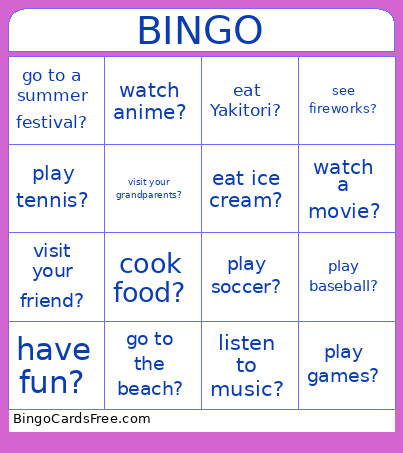 Summer did You Bingo Card