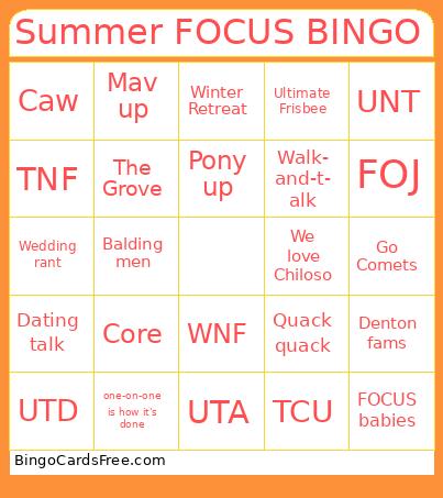 Summer FOCUS BINGO