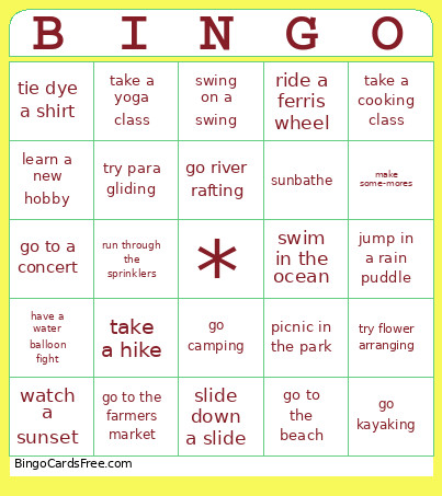 SUMMER FUN Bingo Card