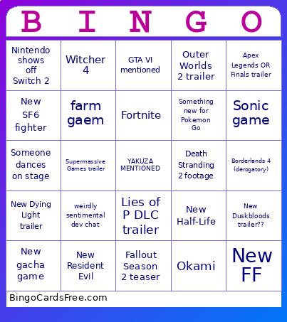 Summer Game Fest 2025 Bingo