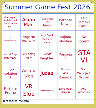 Summer Game Fest 2026 Bingo Card