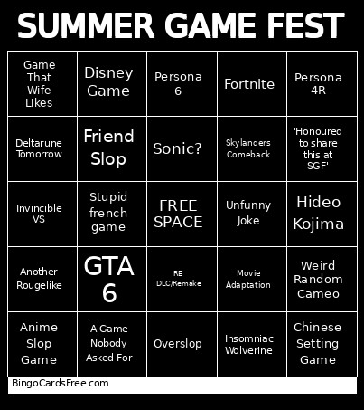 SUMMER GAME FEST 2026 Bingo Card