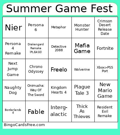 Summer Game Fest Bingo