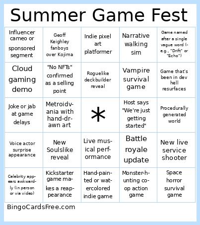 Summer Game Fest Bingo