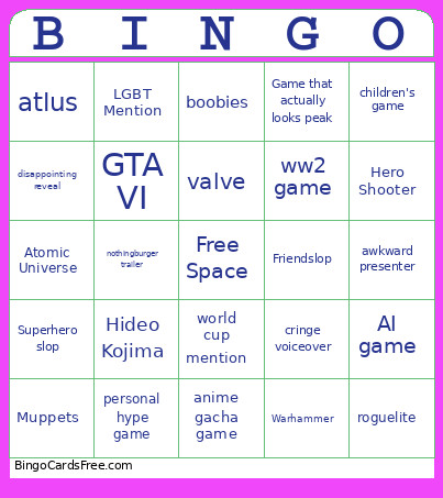 Summer Game Fest Bingo Card