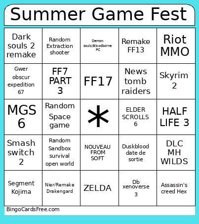 Summer Game Fest Bingo Card 2