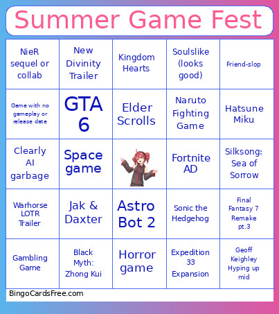 Summer Game Fest Bingo Card 2