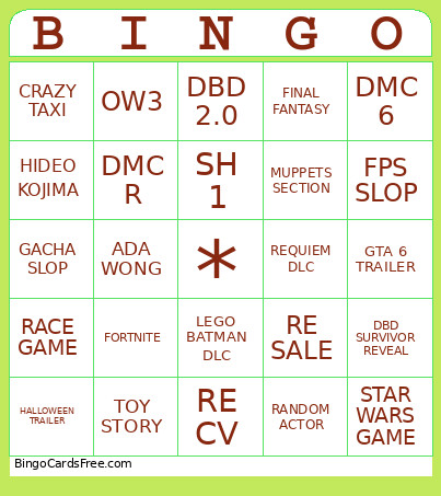 Summer Game Fest Bingo Card