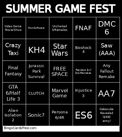 SUMMER GAME FEST Bingo Card 2