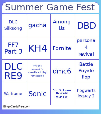 Summer Game Fest Bingo Card