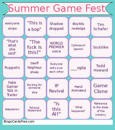 Summer Game Fest Bingo Card 3