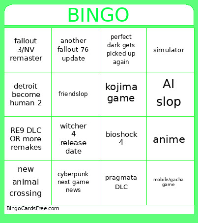 Summer Game Fest Bingo Card