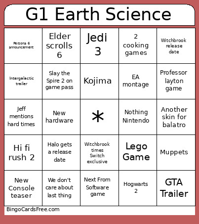 Summer Game Fest Bingo Card