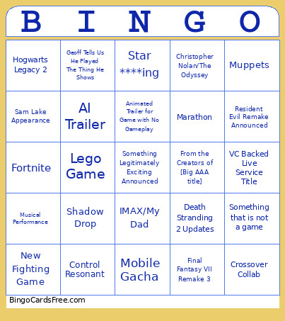 Summer Game Fest Bingo Card
