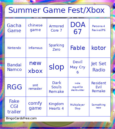 Summer Game Fest/Xbox Bingo Card