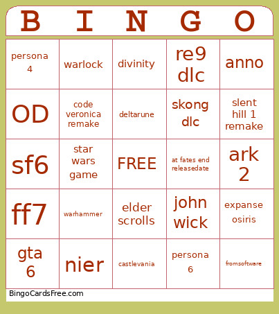 Summer Games 1 Bingo Card