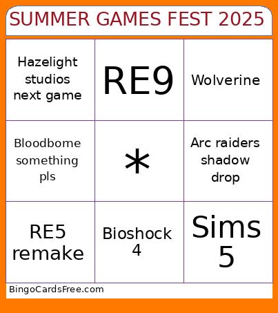 SUMMER GAMES FEST 2025 Bingo