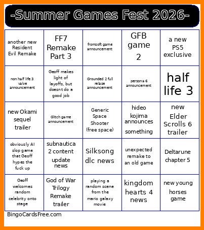 -Summer Games Fest 2026- Bingo Card