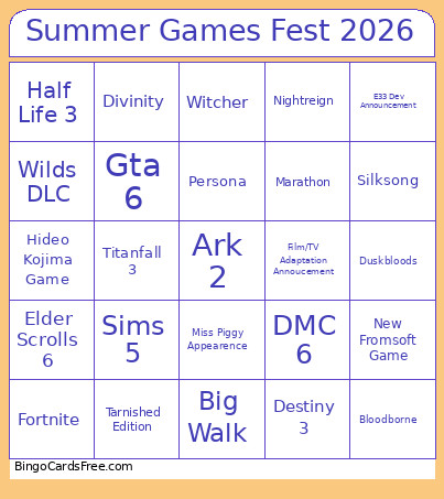 Summer Games Fest 2026 Bingo Card 2