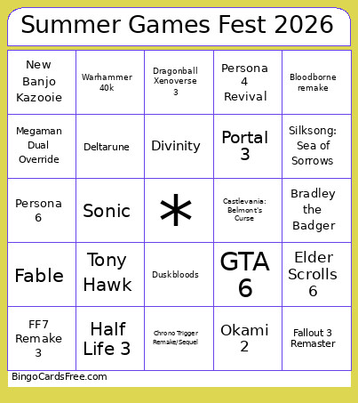 Summer Games Fest 2026 Bingo Card 3