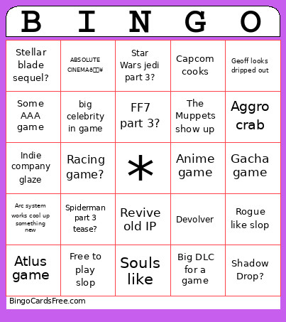 Summer Games Fest 2026 Bingo Card